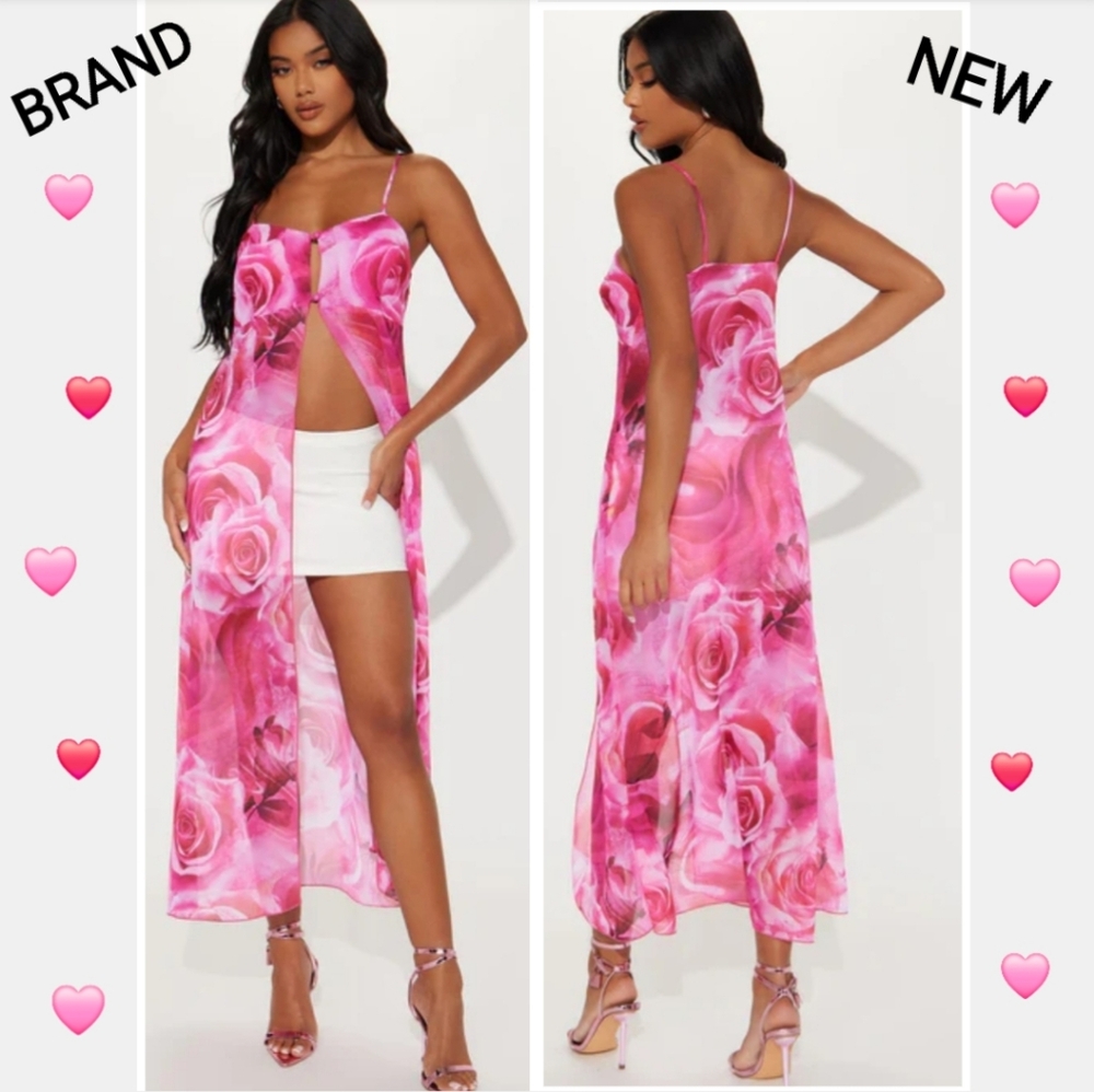 Fashion Nova Pink Aster Floral Maxi Top, Size L